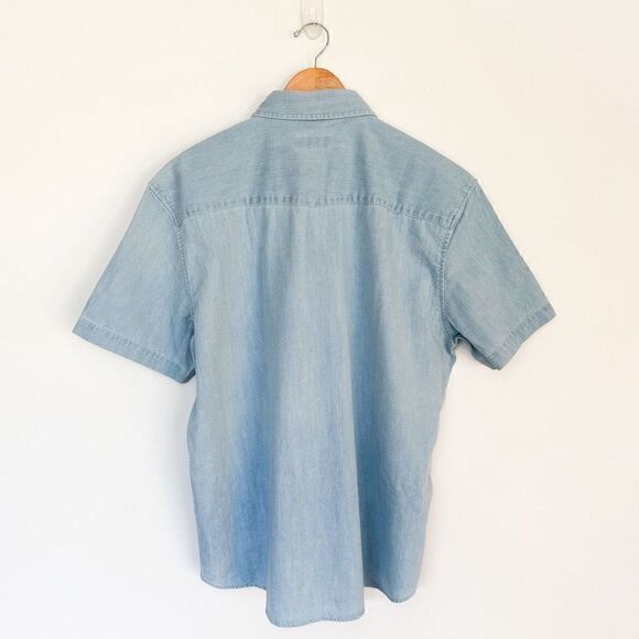 Bespoke Post Line of Trade Mens Light Denim Pearl Snap Embroidered Short Sleeve - Picture 2 of 10